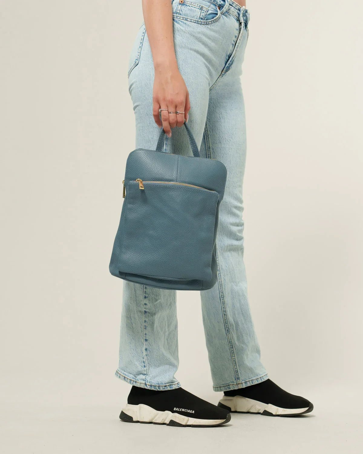Zaino donna Rosalba in vera pelle Azzurro tasche zip - Alidiluna