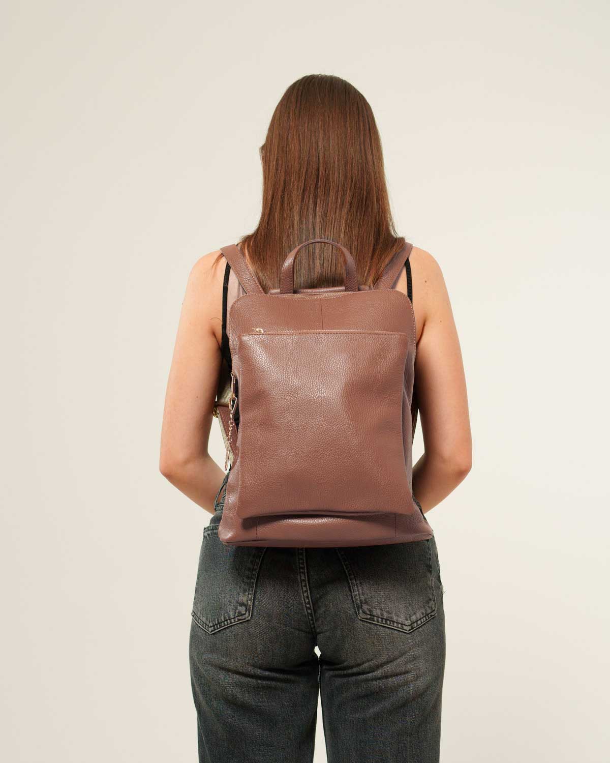 Zaino donna Rosalba in vera pelle Marrone tasche zip - Alidiluna