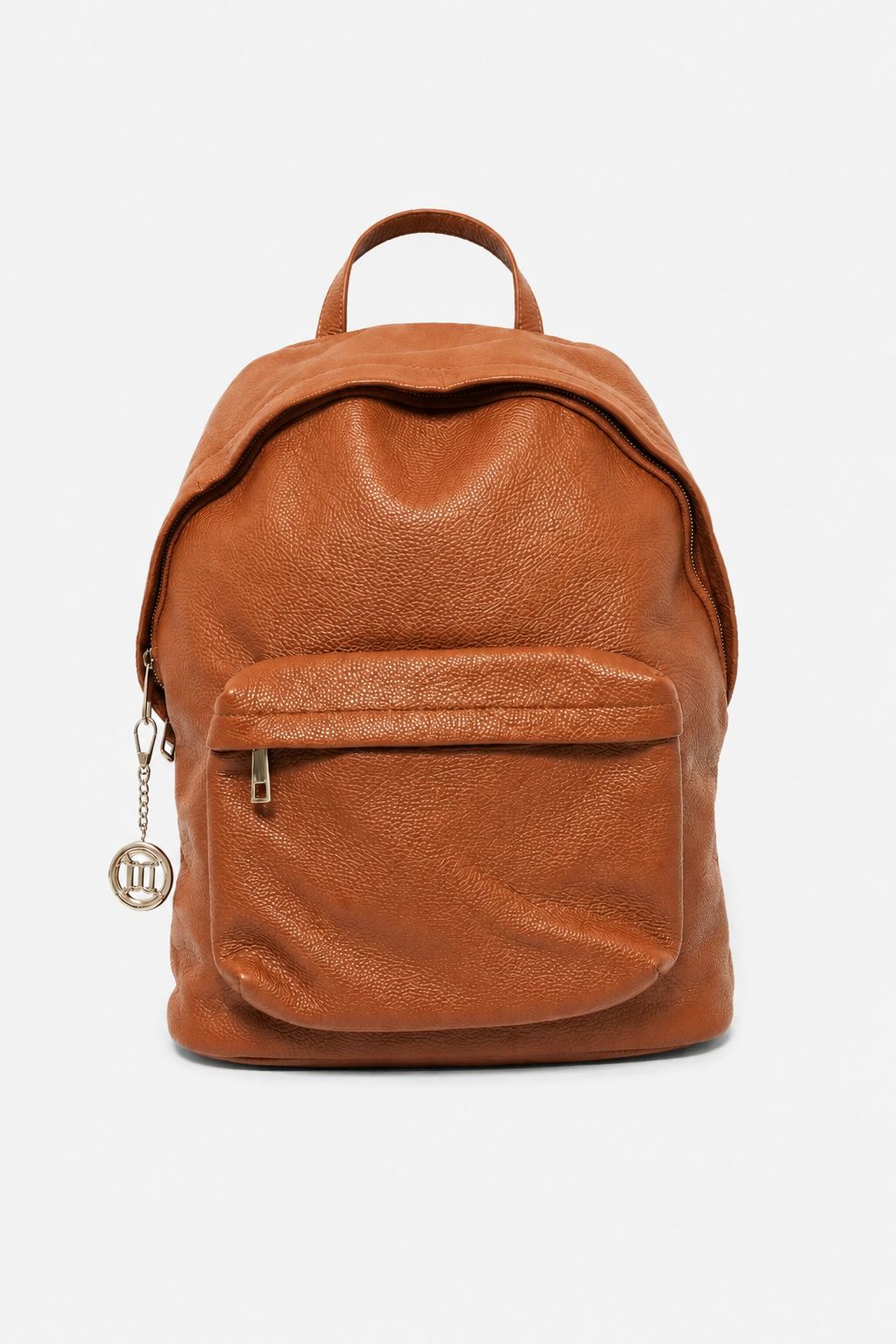 Federica women's backpack in genuine Cognac leather with laptop compartment and zip pockets 