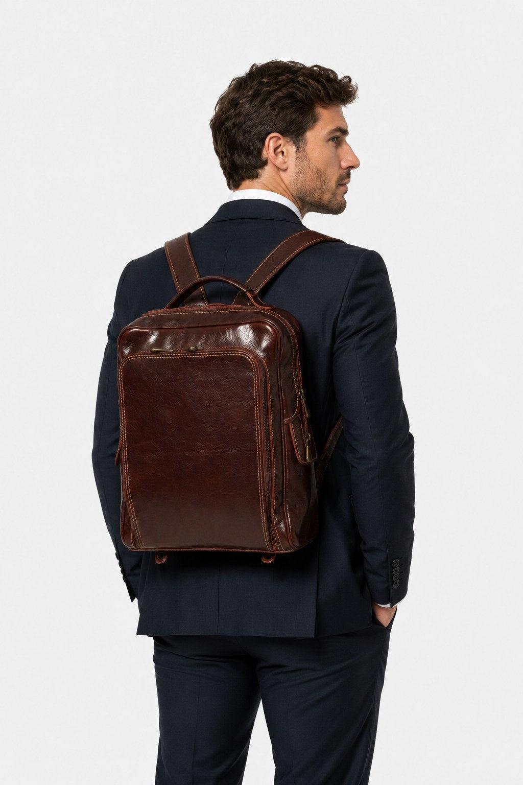 Maria Elena women's backpack in genuine dark brown leather with laptop compartment